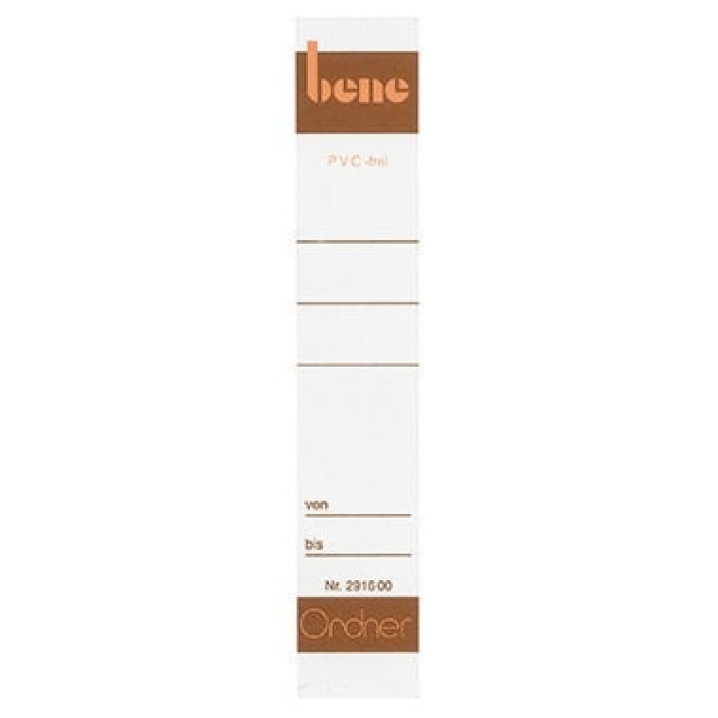 Bene Ordnerrückenschild 291660 schmal/kurz Papier ws 10 St./Pack. Produktabbildung: Bene Ordnerrückenschild 291660 schmal/kurz Papier ws 10 St./Pack.