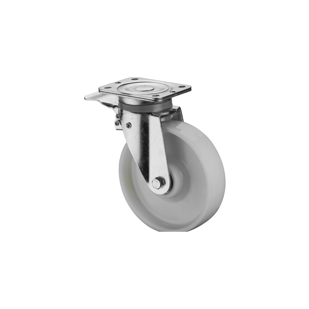 Imagen del producto: Rueda para cargas pesadas, de plástico, rueda directriz con bloqueo, rodamiento de bolas, pletina, Ø x ancho 125 x 45 mm, CC 600 kg