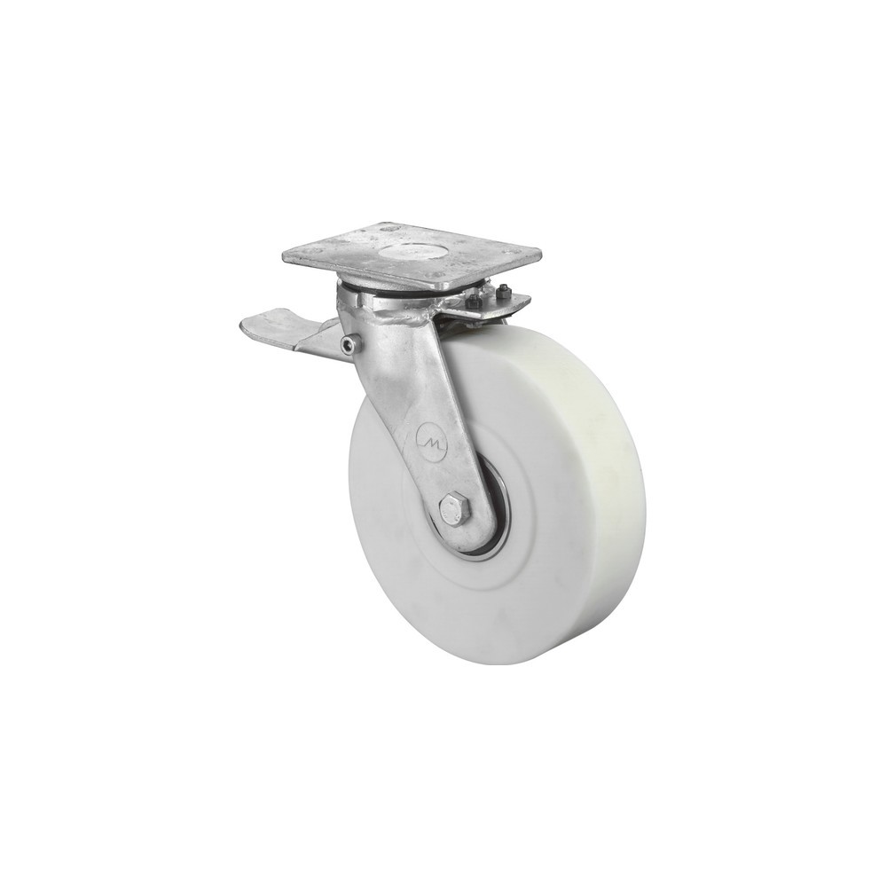 Imagen del producto: Rueda para cargas pesadas, de poliamida, rueda directriz con bloqueo, rodamiento de bolas, pletina, Ø x ancho 100 x 55 mm, CC 900 kg