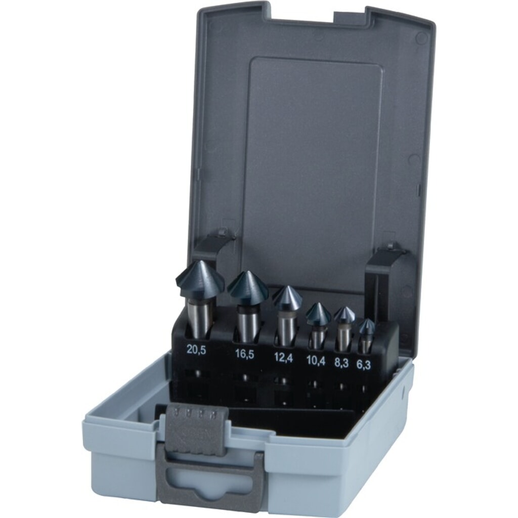 RUKO Kegelsenkersatz DIN 335C 90Grad 6,3-20,5mm HSS TiAlN 6-tlg.Ku.-Kass Produktabbildung: RUKO Kegelsenkersatz DIN 335C 90Grad 6,3-20,5mm HSS TiAlN 6-tlg.Ku.-Kass