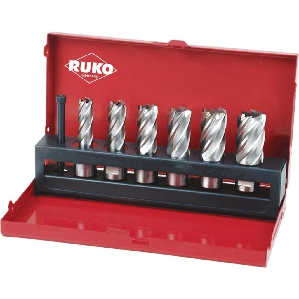 RUKO Kernbohrersatz, HSS, 7 teilig Ø 12 - 14 - 16 - 18 - 20 - 22 m, Schnitttiefe 30 mm Weldonschaft Produktabbildung: RUKO Kernbohrersatz, HSS, 7 teilig Ø 12 - 14 - 16 - 18 - 20 - 22 m, Schnitttiefe 30 mm Weldonschaft