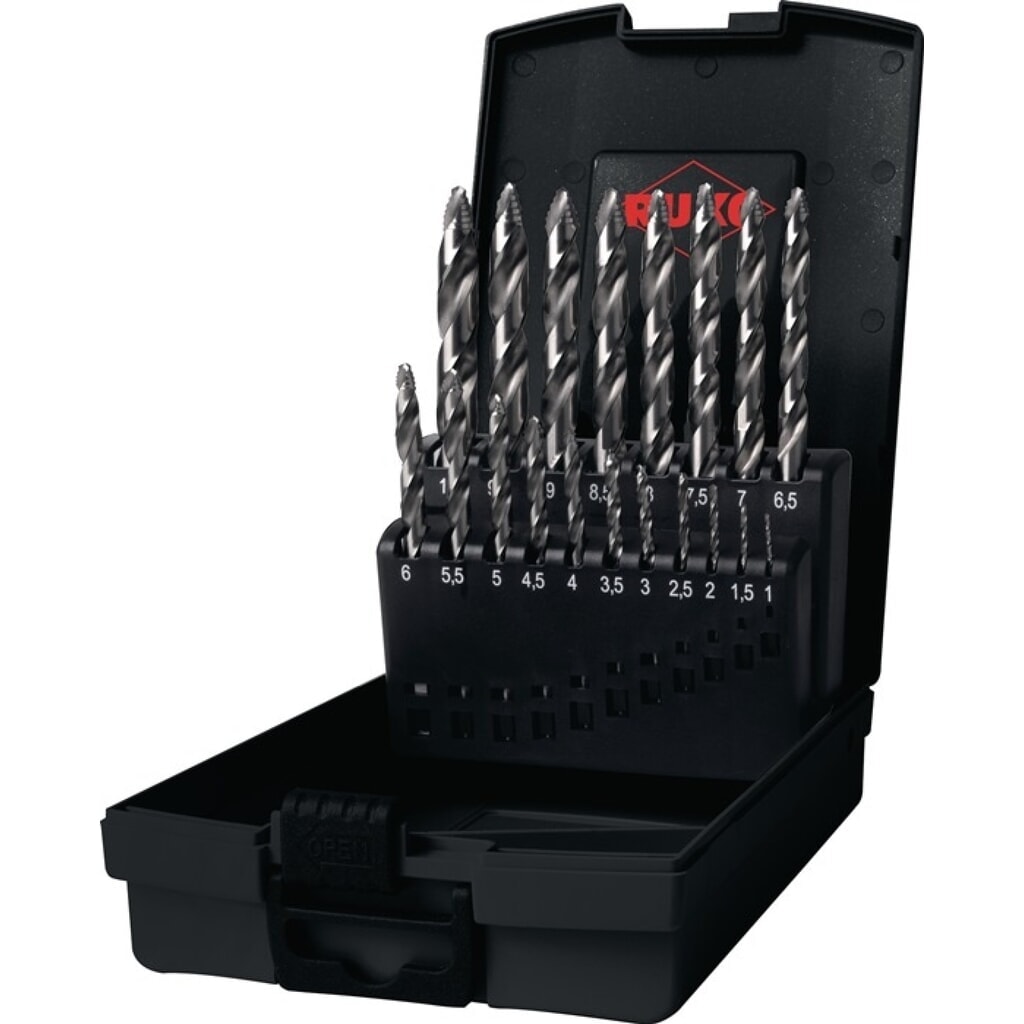 RUKO Spiralbohrersatz DIN 338 ULTIMATECUT FS, Nenn-Durchmesser 1-10x0,5 mm, HSS blank/brüniert Produktabbildung: RUKO Spiralbohrersatz DIN 338 ULTIMATECUT FS, Nenn-Durchmesser 1-10x0,5 mm, HSS blank/brüniert