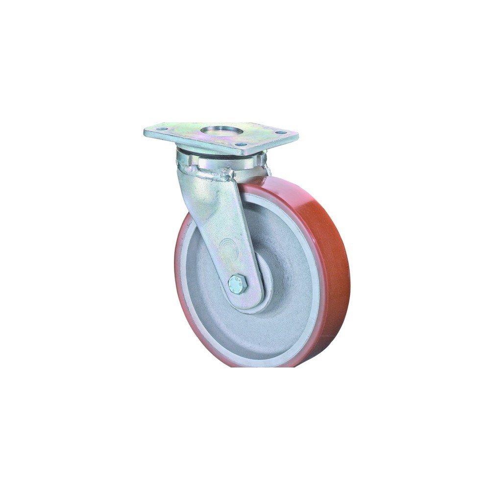 Immagine del prodotto: Rullo per carichi pesanti Prothane® in poliuretano fuso, rullo orientabile, cuscinetto a sfera, piastra, Ø x larghezza 100 x 50 mm, portata 400 kg