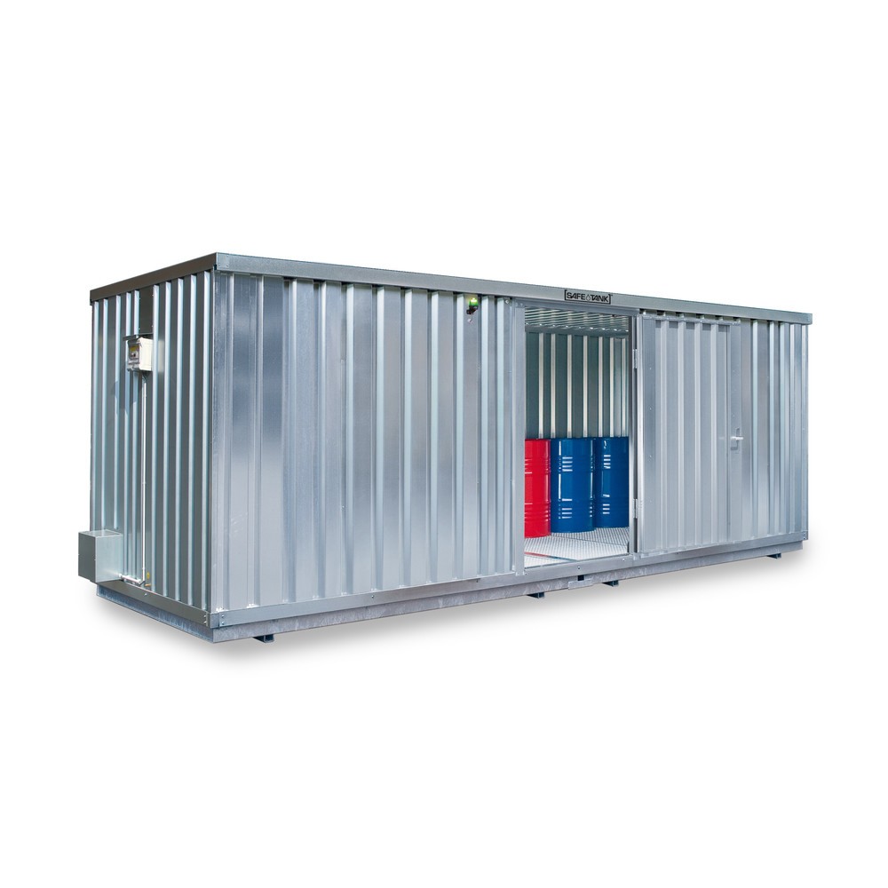 Illustration du produit: Conteneur pour substances dangereuses SAFE Tank 1000 ECO, à haut rendement énergétique grâce à la commande du ventilateur en fonction des besoins, dimensions extérieures 3 350x2 170x2 310 mm, porte à doubles battants, au centre du côté large,