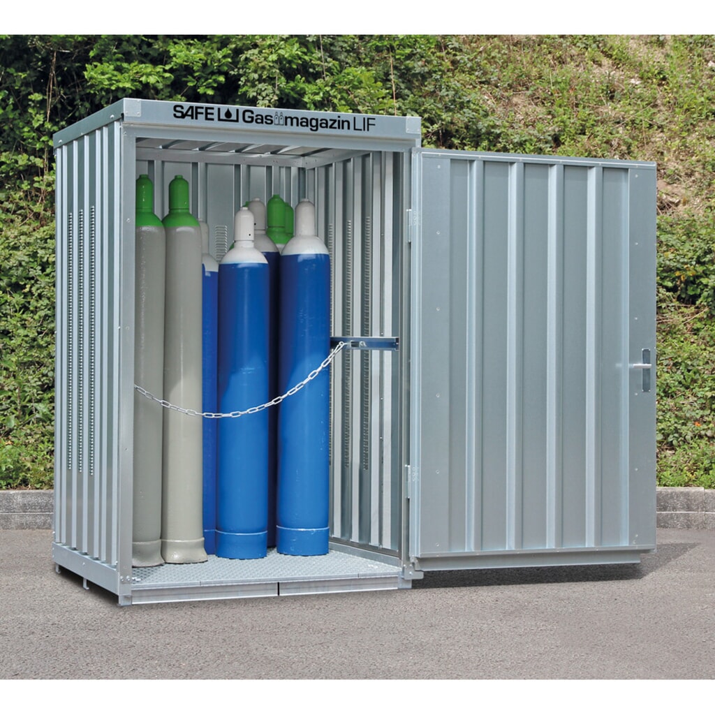 SAFE Gasflaschen-Lagercontainer mit Bodenrahmen, HxBxT 2.250 x 1.420 x 1.490 mm Produktabbildung: SAFE Gasflaschen-Lagercontainer mit Bodenrahmen, HxBxT 2.250 x 1.420 x 1.490 mm