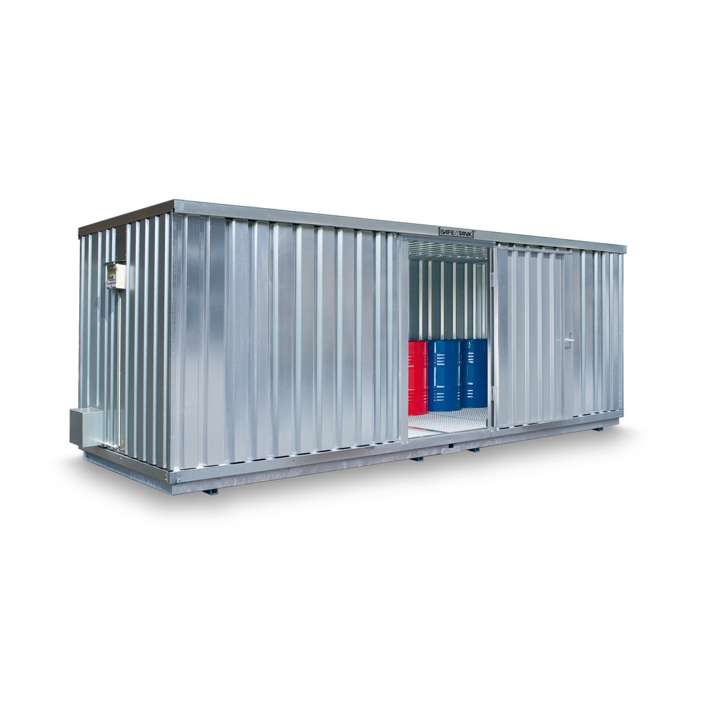 Produktabbildung: SAFE Tank Gefahrstoffcontainer 1700 ALG, Außenaufstellung, verzinkt, montiert, Maße außen 5380x2170x2300 mm, Doppelflügeltür, mittig in Breitseite, Lagerfläche 10 m²