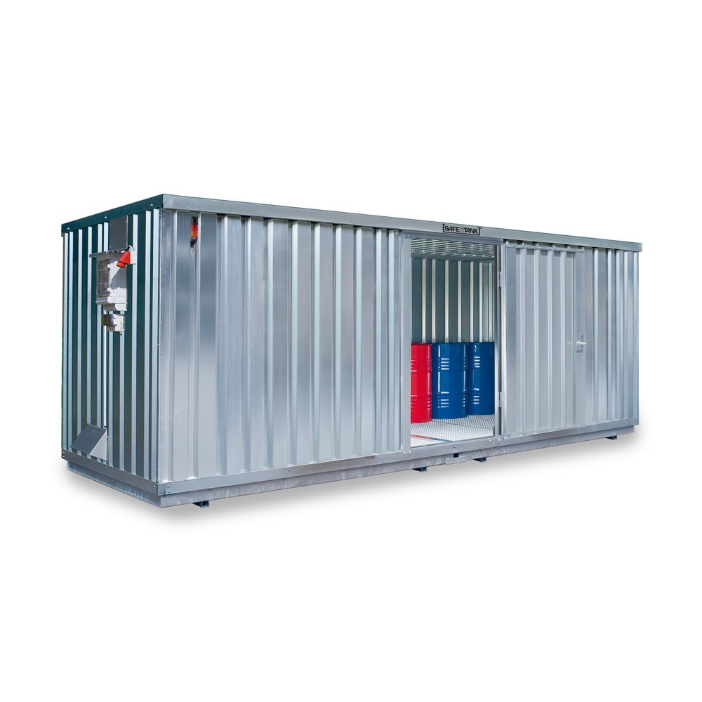 Produktabbildung: SAFE Tank Gefahrstoffcontainer 1900 CONTROL, automatisierte Explosionsschutzeinrichtung  für höchste Energieeffizienz u. Sicherheit, Maße außen 6380x2170x2310 mm, Einzelflügeltür, mittig in der langen Seite, Lagerfläche 12 m²