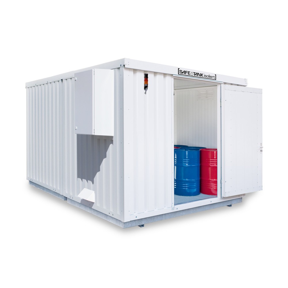 Produktabbildung Nr. 1: SAFE Tank Gefahrstoffcontainer 2000 CONTROL isoliert, automatisierte Explosionsschutzeinrichtung für höchste Energieeffizienz u. Sicherheit, Maße außen 3350x4340x2560 mm, Einzelflügeltür, mittig in 3 m Seite, Lagerfläche 12 m²