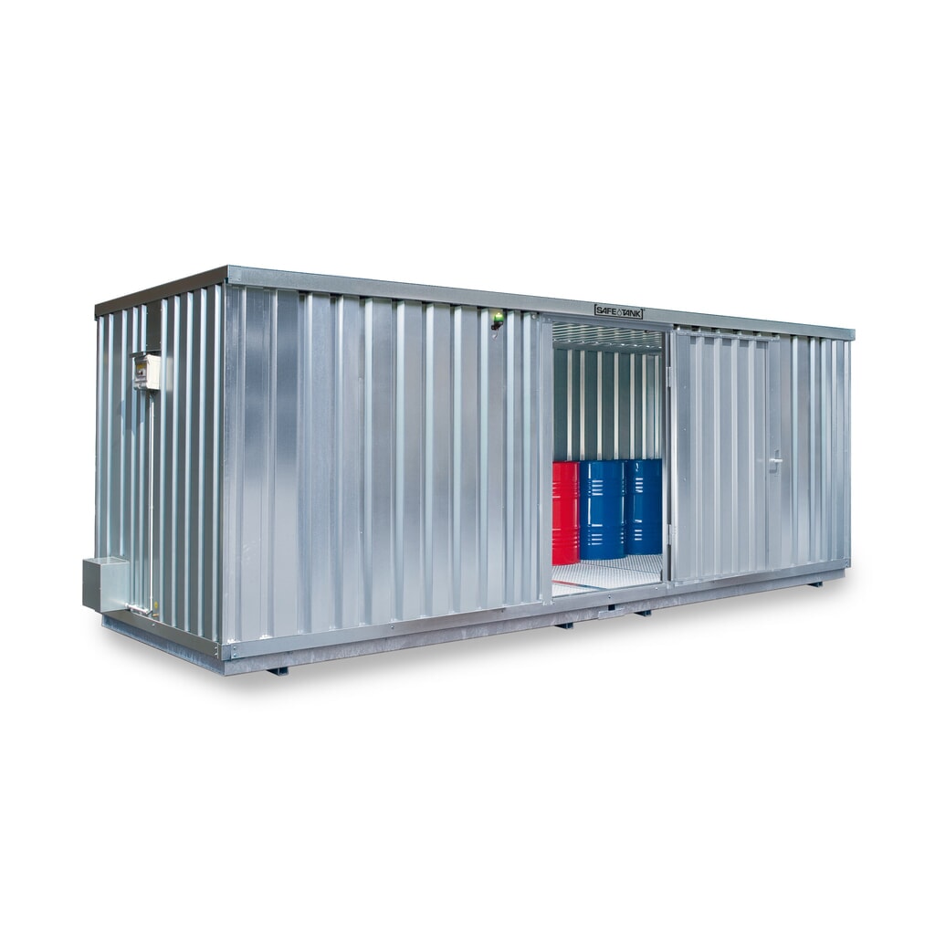 SAFE Tank Gefahrstoffcontainer 300 ECO, energieeffizient durch bedarfsgerechte Lüftersteuerung, Maße außen 2400x1440x2300 mm, Doppelflügeltür (asymmetrisch geteilt), mittig in Breitseite, Lagerfläche 2 m² Produktabbildung: SAFE Tank Gefahrstoffcontainer 300 ECO, energieeffizient durch bedarfsgerechte Lüftersteuerung, Maße außen 2400x1440x2300 mm, Doppelflügeltür (asymmetrisch geteilt), mittig in Breitseite, Lagerfläche 2 m²