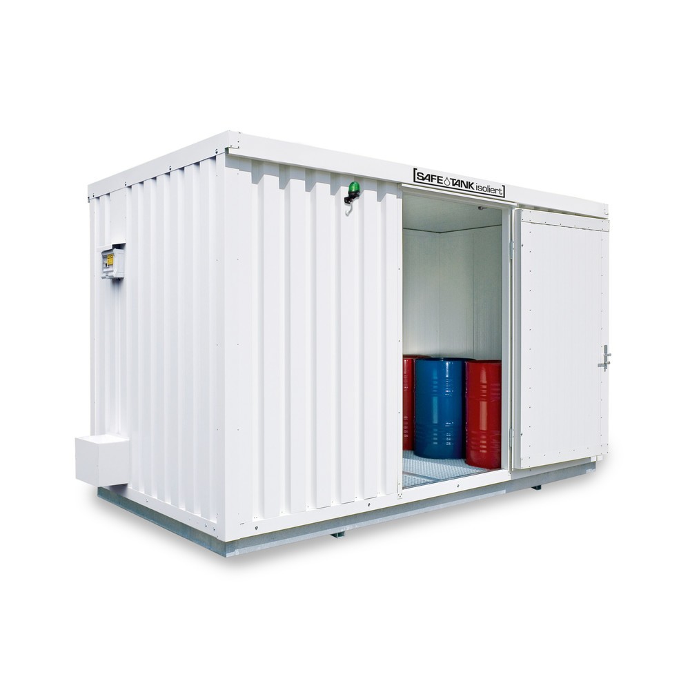 Produktabbildung: SAFE Tank Gefahrstoffcontainer 1000 KTC ECO isoliert, energieeffizient durch bedarfsgerechte Lüftersteuerung, Maße außen 3350x2170x2560 mm, Doppelflügeltür, mittig in Breitseite, Lagerfläche 6 m²