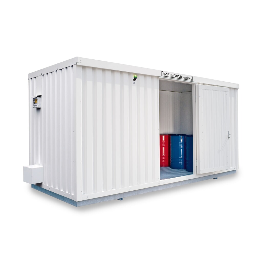 SAFE Tank Gefahrstoffcontainer 1700 ECO, isoliert, energieeffizient durch bedarfsgerechte Lüftersteuerung, Maße außen 5380x2170x2520 mm, Einzelflügeltür, mittig in Breitseite, Lagerfläche 9 m² Produktabbildung: SAFE Tank Gefahrstoffcontainer 1700 ECO, isoliert, energieeffizient durch bedarfsgerechte Lüftersteuerung, Maße außen 5380x2170x2520 mm, Einzelflügeltür, mittig in Breitseite, Lagerfläche 9 m²