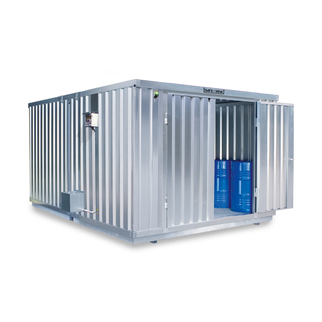 SAFE Tank Gefahrstoffcontainer Kombination 2000 ECO, energieeffizient durch bedarfsgerechte Lüftersteuerung, Maße außen 3350x4340x2310 mm, Doppelflügeltür (asymmetrische Teilung), mittig in der kurzen Seite, Lagerfläche 12 m² Produktabbildung: SAFE Tank Gefahrstoffcontainer Kombination 2000 ECO, energieeffizient durch bedarfsgerechte Lüftersteuerung, Maße außen 3350x4340x2310 mm, Doppelflügeltür (asymmetrische Teilung), mittig in der kurzen Seite, Lagerfläche 12 m²
