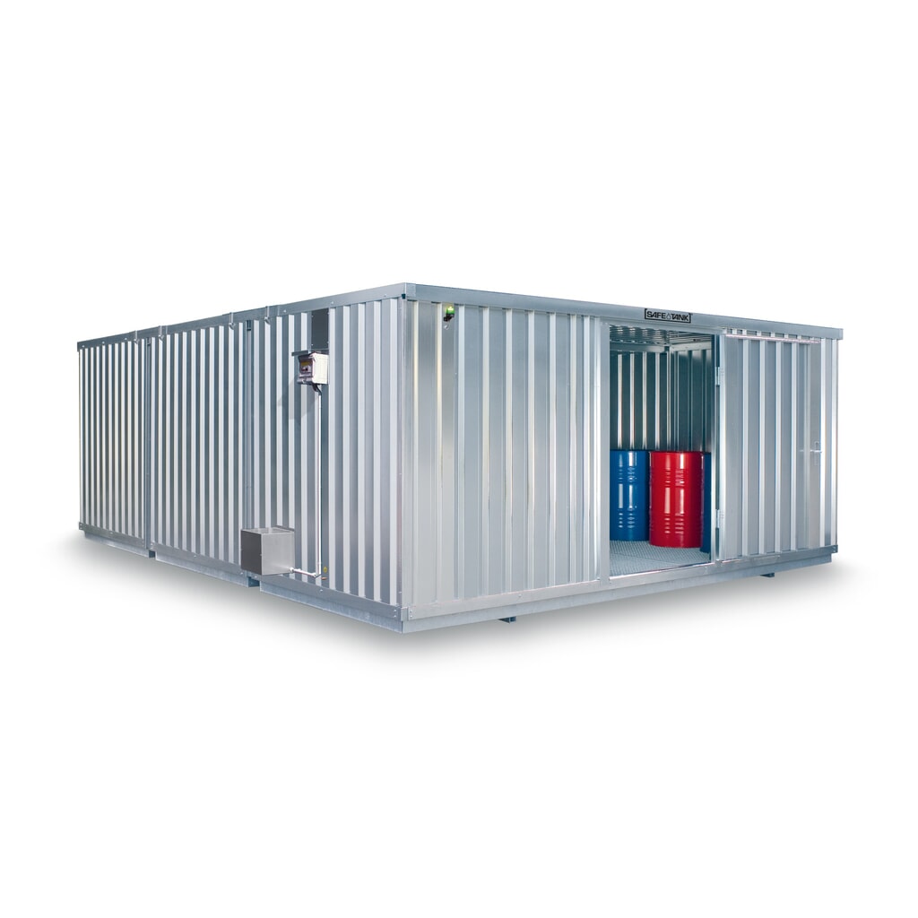 SAFE Tank Gefahrstoffcontainer Kombination 5000 ECO, energieeffizient durch bedarfsgerechte Lüftersteuerung, Maße außen 5380x6520x2300 mm, Einzelflügeltür, mittig in der kurzen Seite, Lagerfläche 31 m² Produktabbildung: SAFE Tank Gefahrstoffcontainer Kombination 5000 ECO, energieeffizient durch bedarfsgerechte Lüftersteuerung, Maße außen 5380x6520x2300 mm, Einzelflügeltür, mittig in der kurzen Seite, Lagerfläche 31 m²