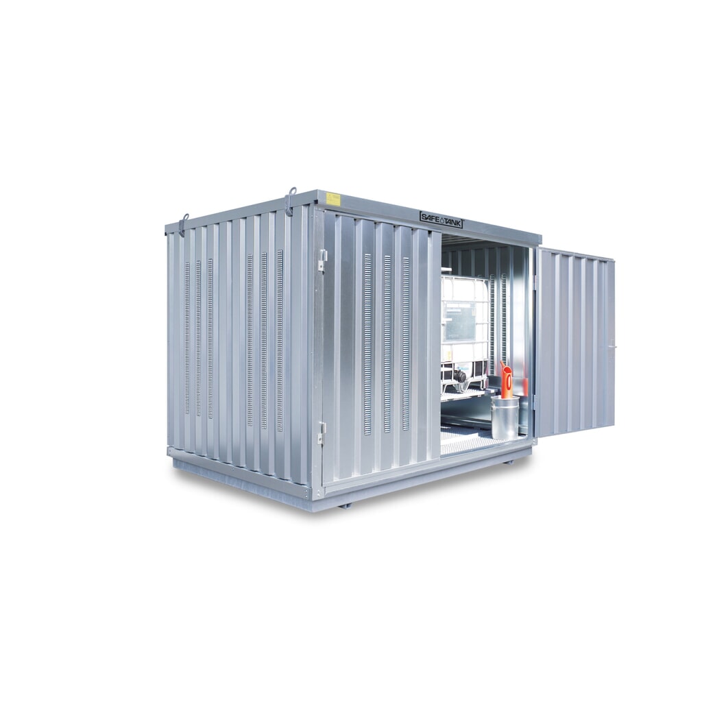 SAFE Tank Gefahrstoffcontainer 1000 KTC PLG, Außenaufstellung, verzinkt, montiert, Maße außen 3050x2170x2310 mm, Doppelflügeltür, mittig in 3 m Seite, Lagerfläche 6 m² Produktabbildung: SAFE Tank Gefahrstoffcontainer 1000 KTC PLG, Außenaufstellung, verzinkt, montiert, Maße außen 3050x2170x2310 mm, Doppelflügeltür, mittig in 3 m Seite, Lagerfläche 6 m²