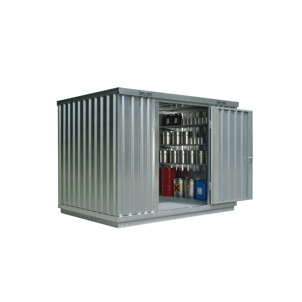 SAFE Tank Gefahrstoffcontainer 1000 WGK, verzinkt, montiert, Innen- und Außenaufstellung, Maße außen 3050x2170x2300 mm, Einzelflügeltür, mittig in Breitseite, Lagerfläche 6 m² Produktabbildung: SAFE Tank Gefahrstoffcontainer 1000 WGK, verzinkt, montiert, Innen- und Außenaufstellung, Maße außen 3050x2170x2300 mm, Einzelflügeltür, mittig in Breitseite, Lagerfläche 6 m²
