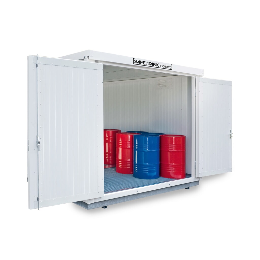 SAFE Tank Gefahrstoffcontainer 1000 KTC WGK, isoliert, montiert, kunststoffbeschichtet RAL9002, Maße außen 3050x2170x2560 mm, Doppelflügeltür, mittig in Breitseite, Lagerfläche 5 m² Produktabbildung: SAFE Tank Gefahrstoffcontainer 1000 KTC WGK, isoliert, montiert, kunststoffbeschichtet RAL9002, Maße außen 3050x2170x2560 mm, Doppelflügeltür, mittig in Breitseite, Lagerfläche 5 m²