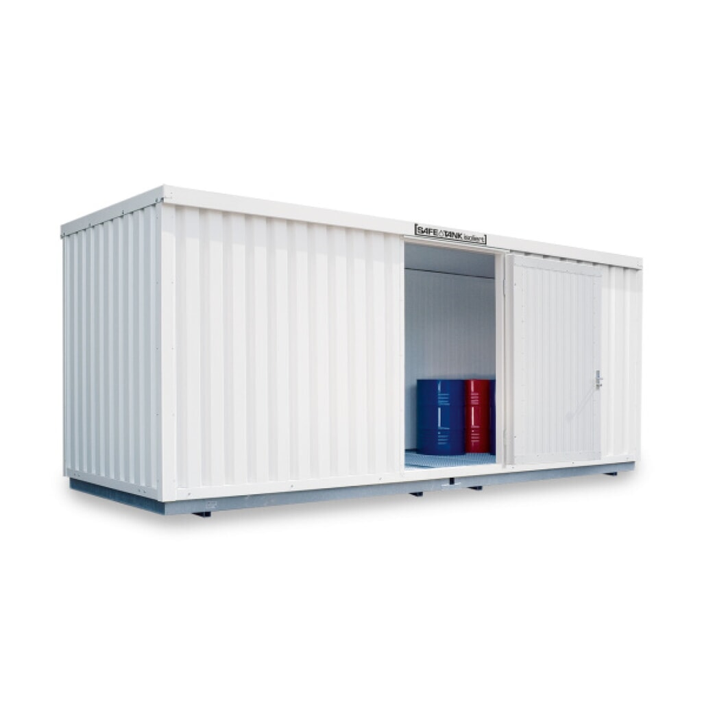 SAFE Tank Gefahrstoffcontainer 1700 WGK, isoliert, montiert, kunststoffbeschichtet RAL 9002, Maße außen 5080x2170x2520 mm, Einzelflügeltür, mittig in Breiseite, Lagerfläche 9 m² Produktabbildung: SAFE Tank Gefahrstoffcontainer 1700 WGK, isoliert, montiert, kunststoffbeschichtet RAL 9002, Maße außen 5080x2170x2520 mm, Einzelflügeltür, mittig in Breiseite, Lagerfläche 9 m²