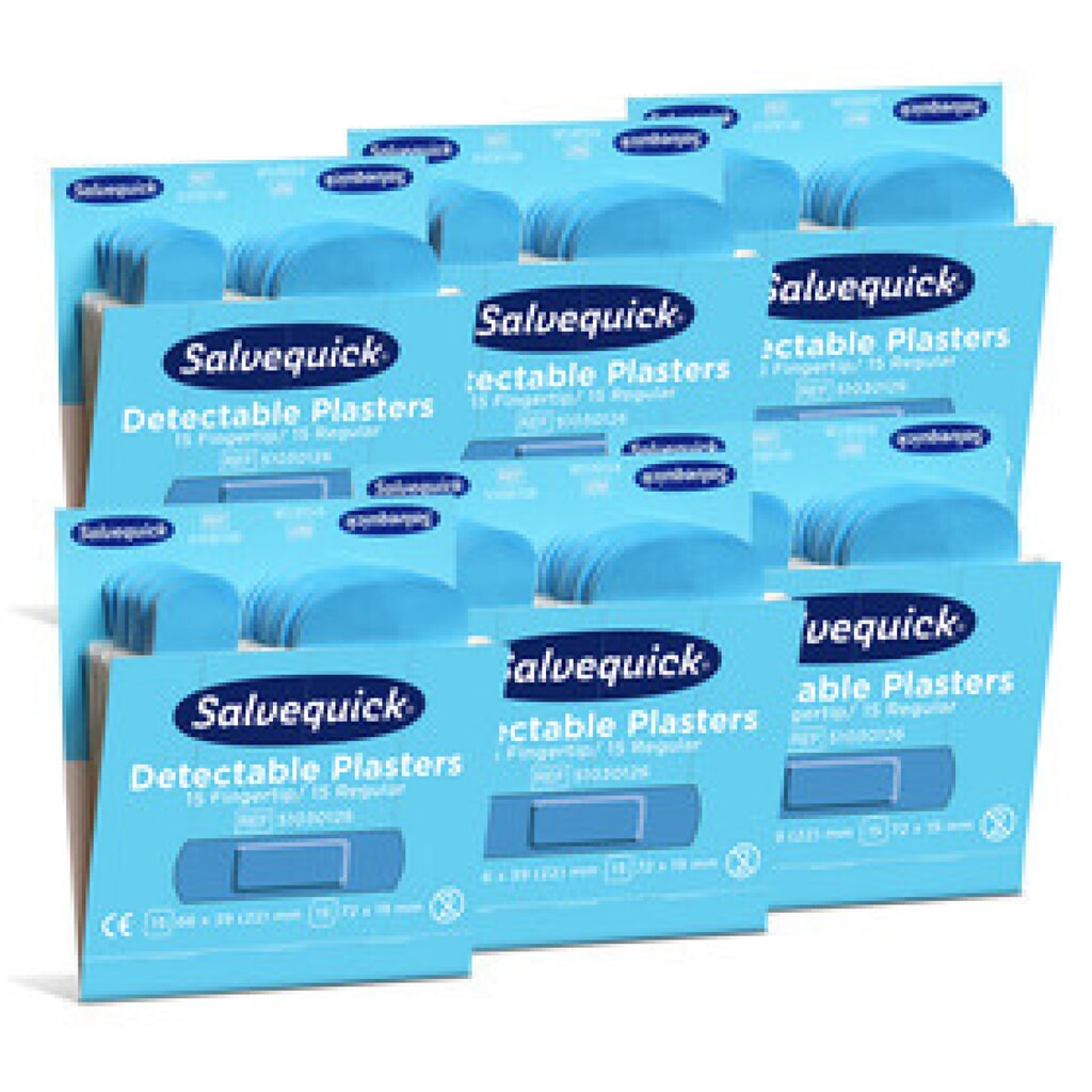 Salvequick Pflaster Nachfüllset für Pflasterspender Salvequick, detectable Refill 6754CAP Inhalt: 6 Packs a 30 Pflaster