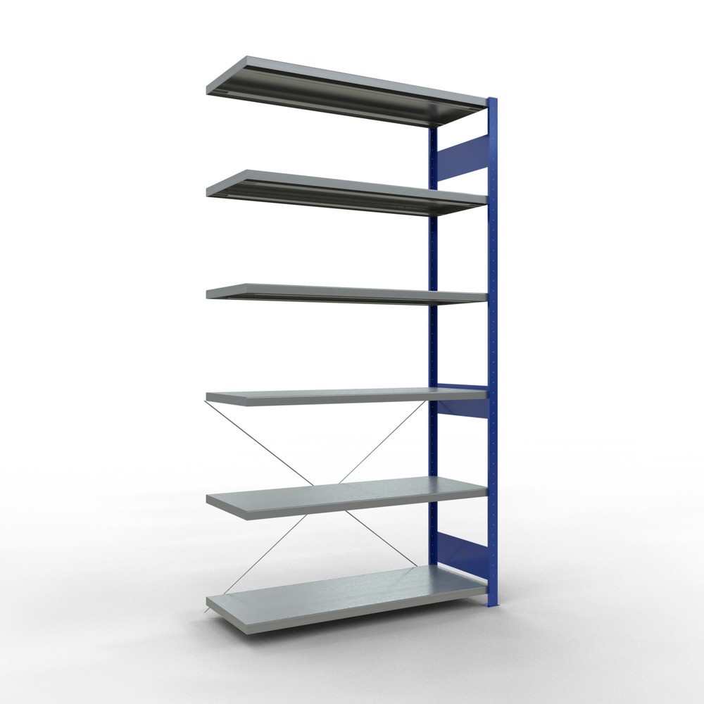 Immagine del prodotto: Scaffalatura a ripiani SCHULTE, campata aggiuntiva, blu genziana/zincata, portata per piano 250 kg, HxLxP 2.500 x 1.300 x 500 mm