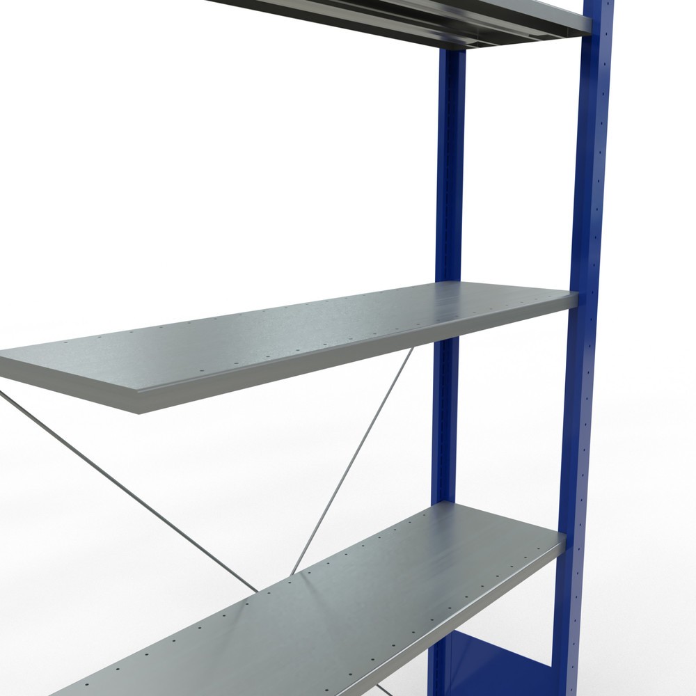 Immagine del prodotto n. 2: Scaffalatura a ripiani SCHULTE, sistema a incastro, campata aggiuntiva, portata per piano 150 kg, blu genziana/zincata, AxLxP 2.000 x 1.000 x 300 mm