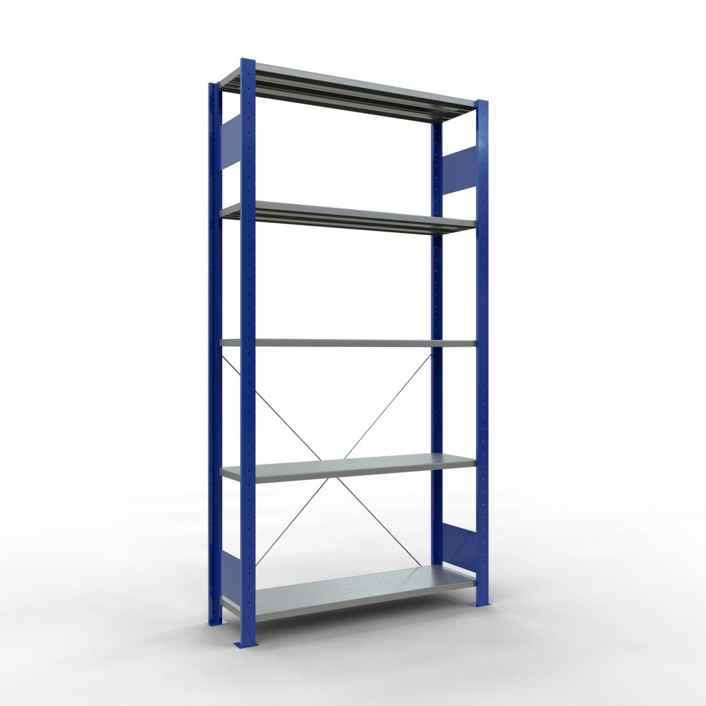 Immagine del prodotto n. 1: Scaffalatura a ripiani SCHULTE, blu genziana/zincato con 5 fondi in lamiera d'acciaio, portata per piano di 150 kg, AxLxP 2.000 x 1.060 x 336 mm
