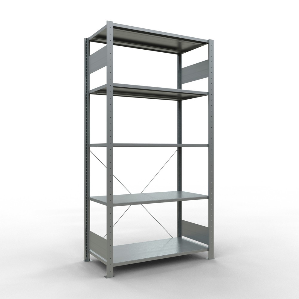 Immagine del prodotto: Scaffalatura a ripiani SCHULTE zincata con 5 fondi in lamiera d'acciaio, portata per piano di 150 kg, AxLxP 2.000 x 1.060 x 536 mm