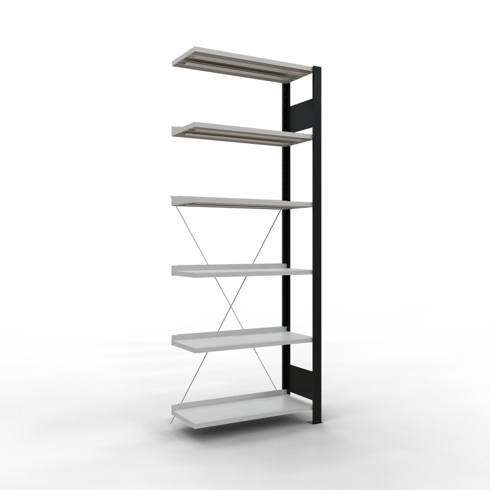 Immagine del prodotto: Scaffalatura per documenti SCHULTE campata aggiuntiva, monofronte, con spondine posteriori, portata per piano 85 kg, nero, AxLxP 2.000 x 750 x 300 mm