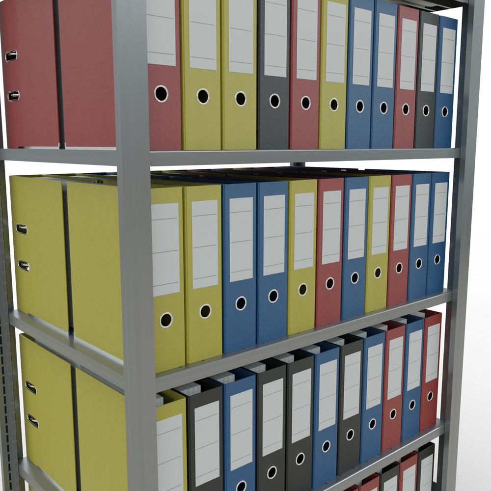 Immagine del prodotto n. 4: Scaffalatura per documenti SCHULTE campata base, a doppio fronte, senza spondine centrali, portata per piano 150 kg, AxLxP 2.000 x 1.000 x 600 mm