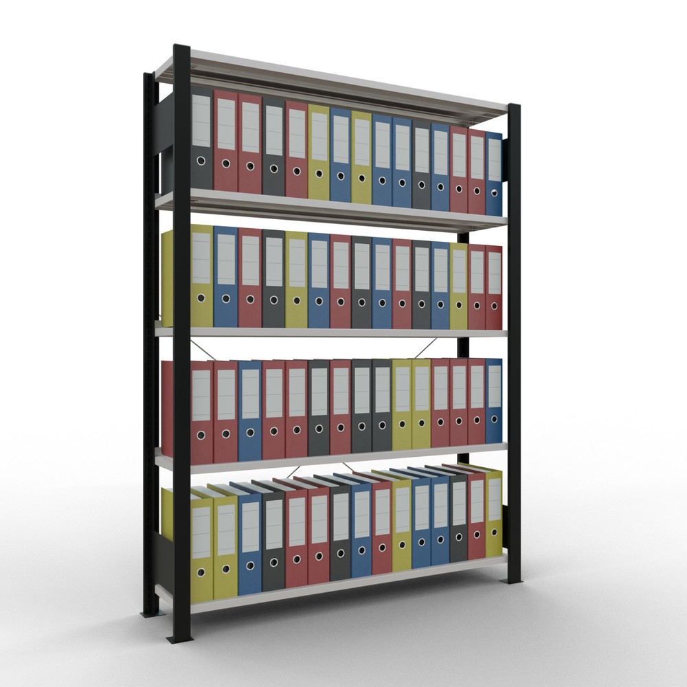 Immagine del prodotto n. 2: Scaffalatura per documenti SCHULTE campata base, monofronte, con spondine posteriori, portata per piano 85 kg, nero, AxLxP 1.800 x 1.300 x 300 mm