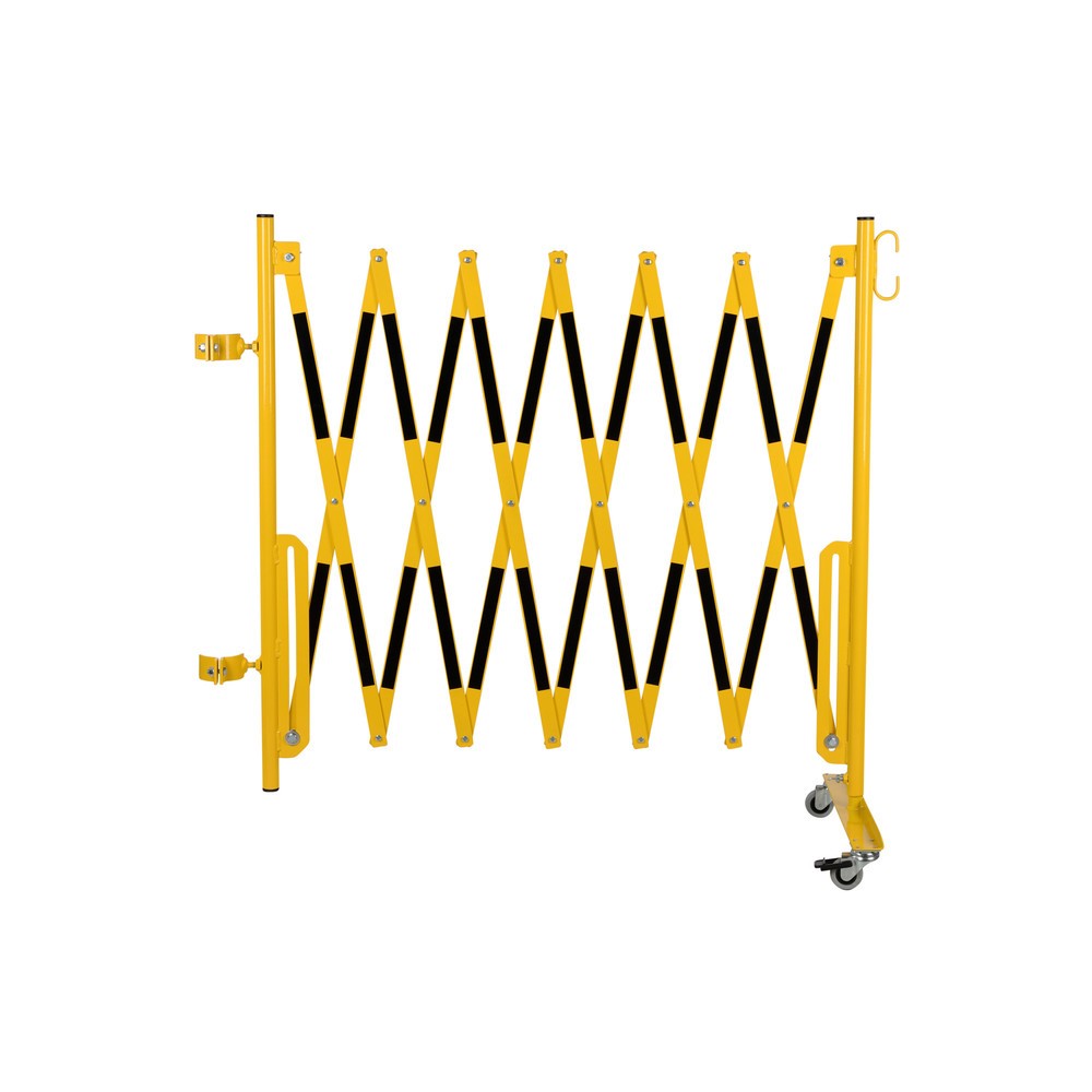 Product afbeelding: Schaarhek dancop, 1 paal op wieltjes, 1 paalbevestiging voor Ø 60 mm, breedte 3600 mm, geel/zwart