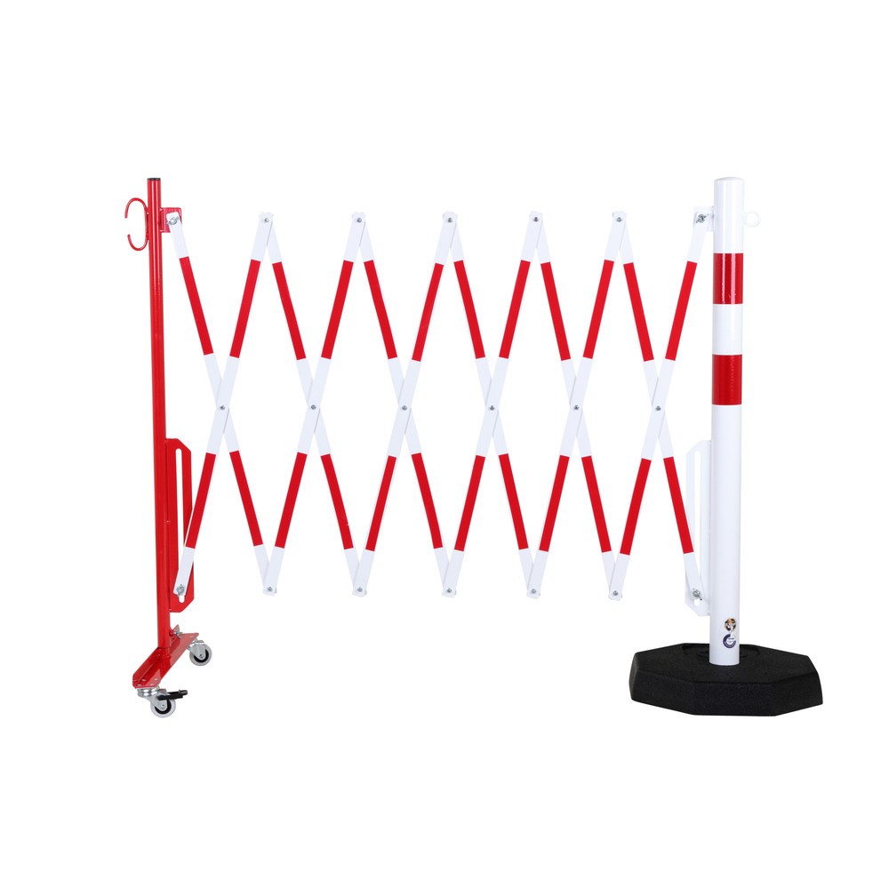Product afbeelding: Schaarhek dancop, 1 paal op wieltjes, 1 staander, breedte 3600 mm, rood/wit