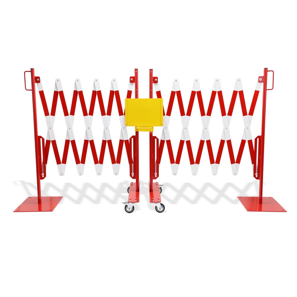 Productafbeelding nr. 6: Schaarhekset dancop, 2 palen op wieltjes, 2 voetplaten, breedte 2 x 2000 mm, rood/wit