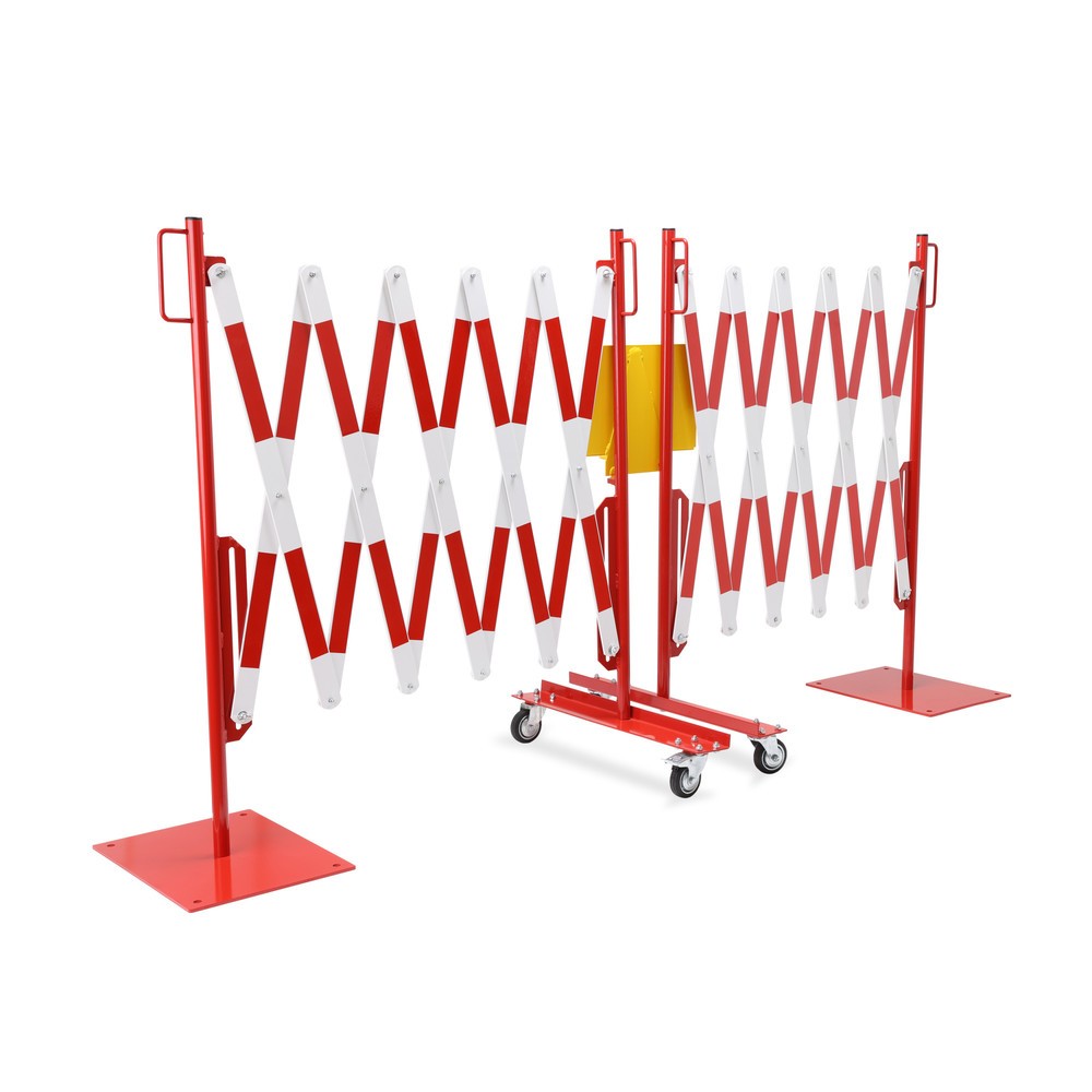 Productafbeelding nr. 9: Schaarhekset dancop, 2 palen op wieltjes, 2 voetplaten, breedte 2 x 2000 mm, rood/wit