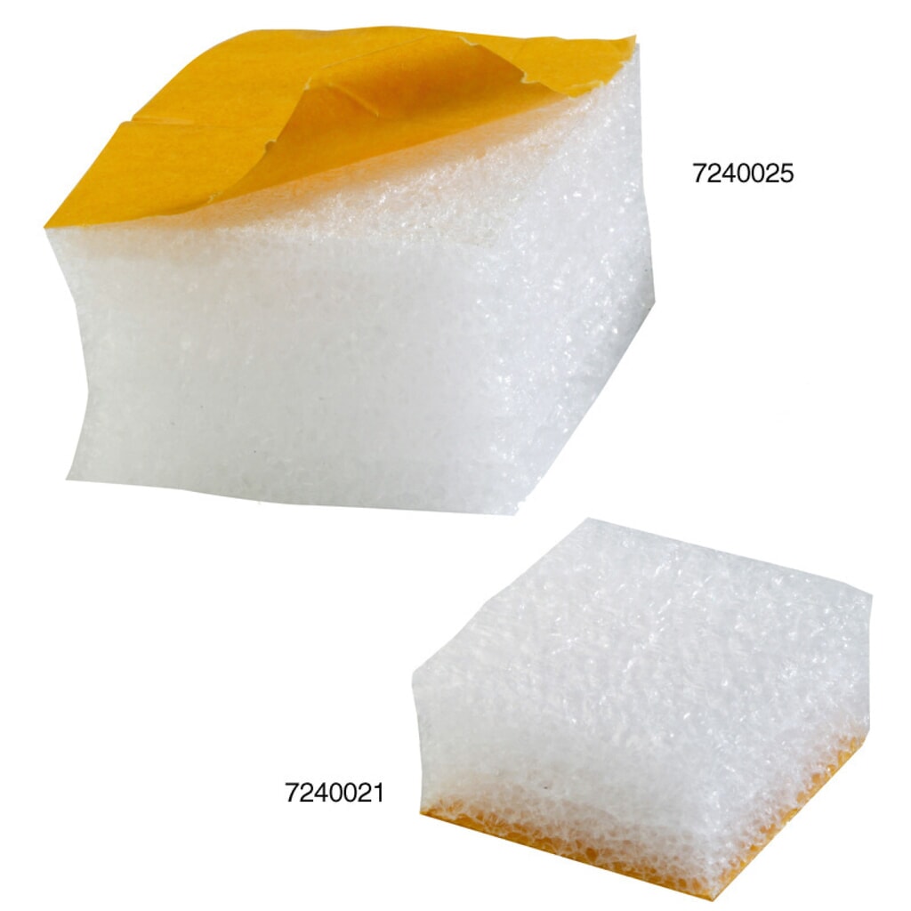 Produktabbildung: Schaumpads, 75x75x50mm, weiß, 30kg/qm Raumgewicht, selbstklebend, stark haftend, 1 VE = 500 Stk
