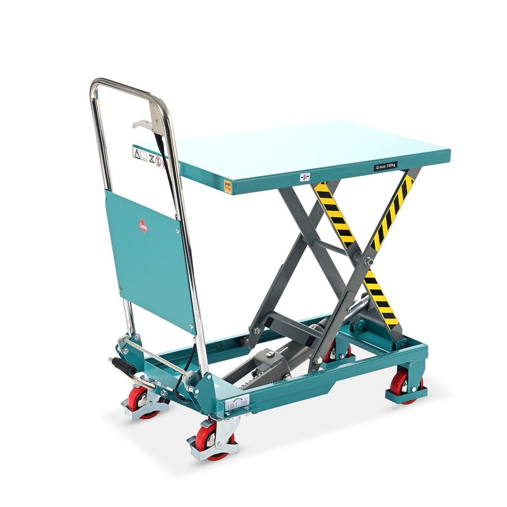 Produktabbildung: Scheren-Hubtischwagen Ameise® LTT 0.15 mit Einfach-Schere, klappbarer Bügel, Tragkraft 150 kg, Plattform à 700 x 450 mm
