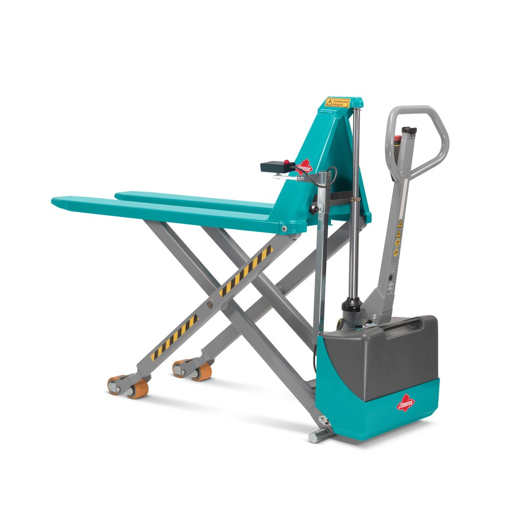 Produktabbildung: C-Ware Scheren-Hubwagen Ameise® PTM 1.5 elektrohydraulisch, Tragkraft 1.500 kg, Gabellänge 1.520 mm, Polyurethan