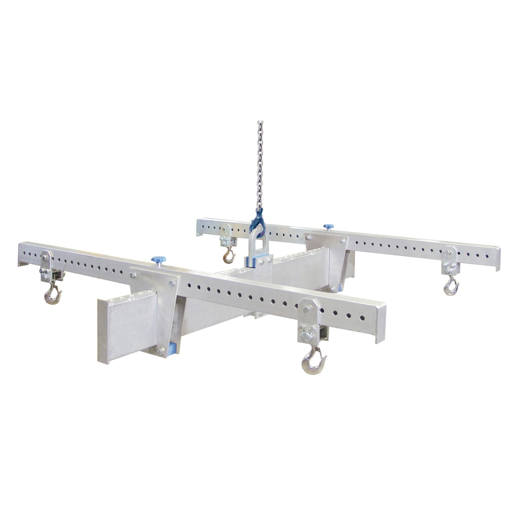 Produktabbildung: SCHILLING Alu-Lasttraverse in H-Bauweise, mit 4 Sicherheitshaken, Hauptträger 2 m, Querträger 2 m, TK 1000 kg