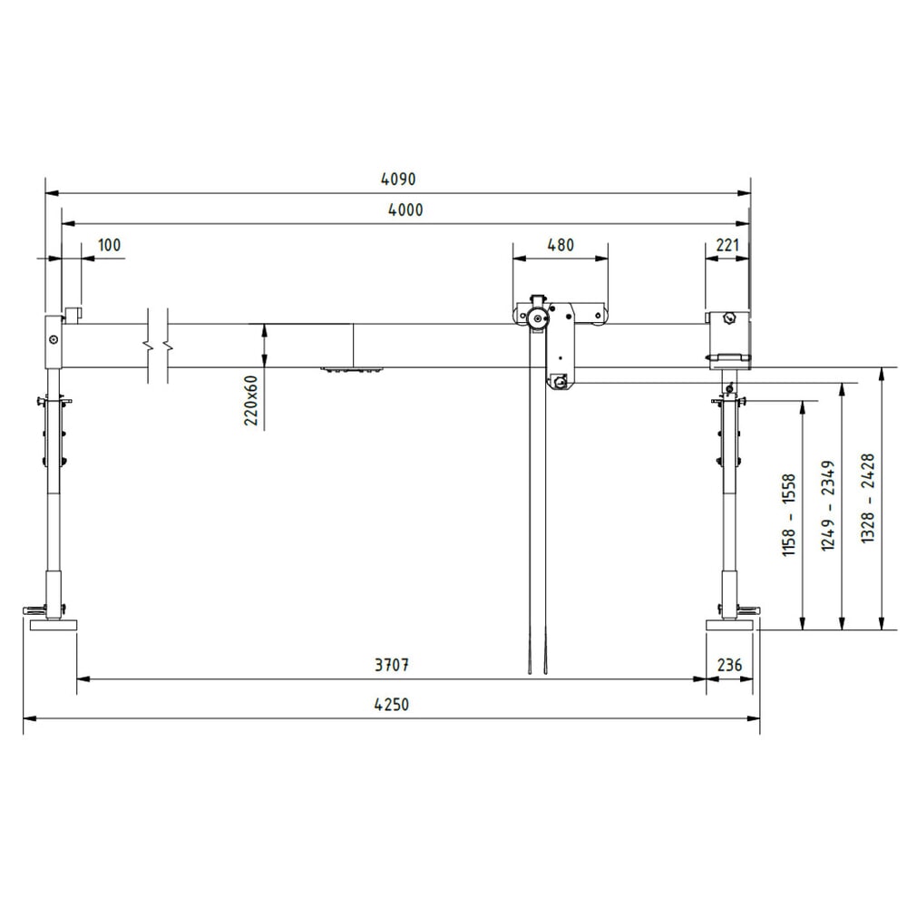 Produktabbildung Nr. 2: SCHILLING Alu-Portalkran mit teilbarem Träger, Einhängepunkt 1.249-2.349 mm, Länge 4.000 mm, TK 500 kg