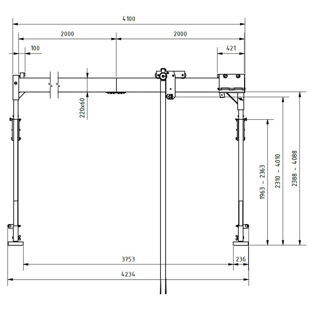 Produktabbildung Nr. 2: SCHILLING Alu-Portalkran mit teilbarem Träger, Einhängepunkt 2.310-4.010 mm, Länge 4.000 mm, TK 500 kg
