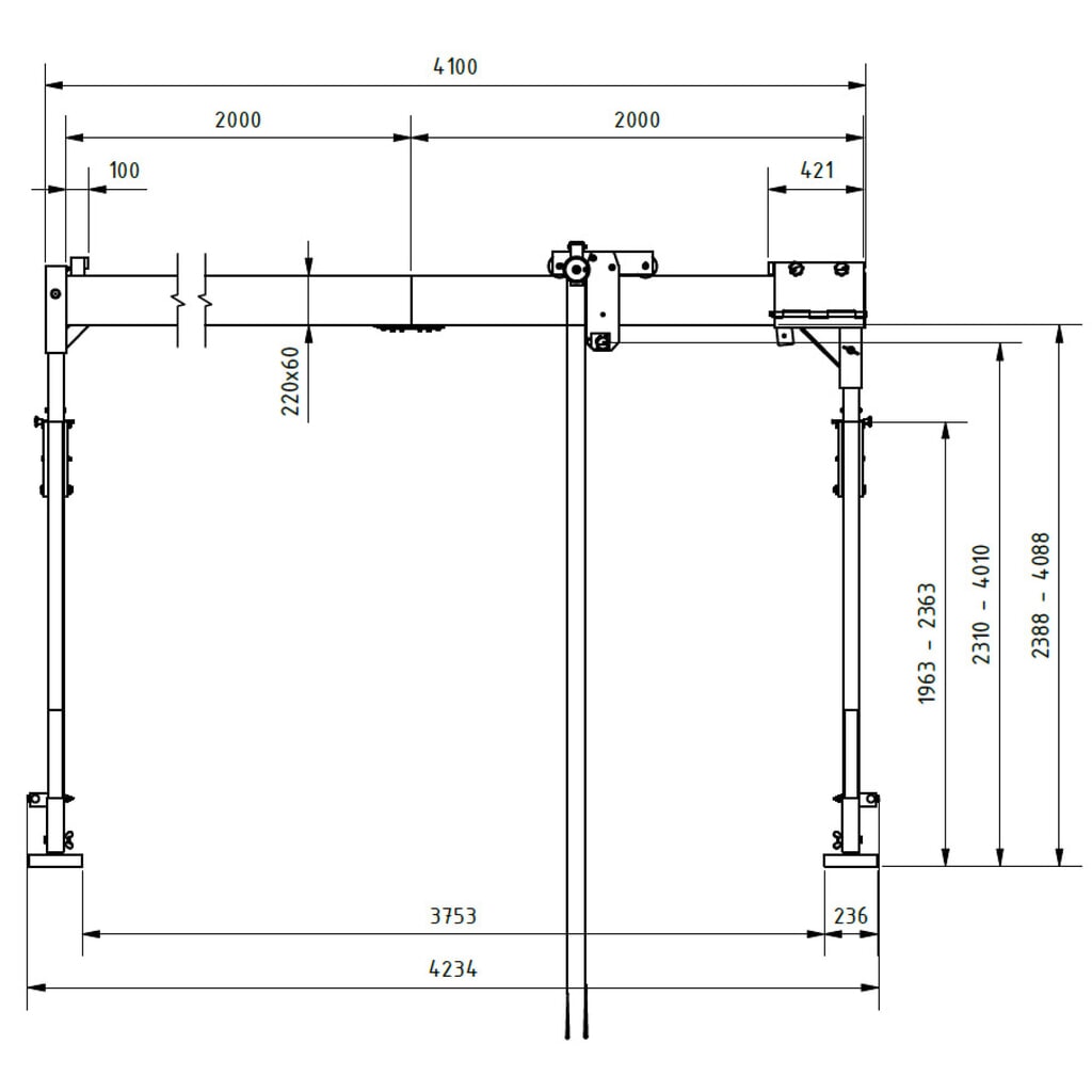 SCHILLING Alu-Portalkran mit teilbarem Träger, Einhängepunkt 2.310-4.010 mm, Länge 4.000 mm, TK 500 kg Produktabbildung Nr. 2: SCHILLING Alu-Portalkran mit teilbarem Träger, Einhängepunkt 2.310-4.010 mm, Länge 4.000 mm, TK 500 kg