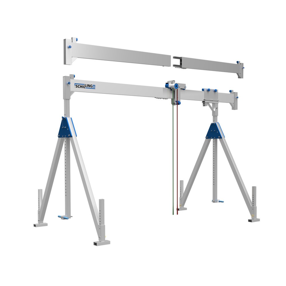 Produktabbildung: SCHILLING Alu-Portalkran mit teilbarem Träger, Einhängepunkt 2.310-4.010 mm, Länge 6.000 mm, TK 1.500 kg