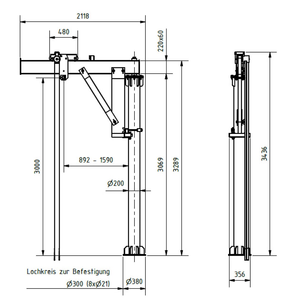 Produktabbildung Nr. 2: SCHILLING Alu-Schwenkkran, Einhängepunkt 3.000 mm, Ausleger 2.000 mm, TK 250 kg