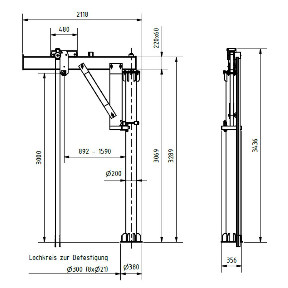 Produktabbildung Nr. 2: SCHILLING Alu-Schwenkkran, Einhängepunkt 3.000 mm, Ausleger 2.000 mm, TK 500 kg