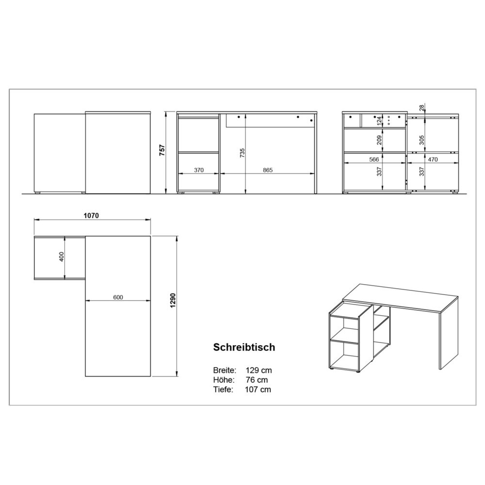 Produktabbildung Nr. 6: Winkelschreibtisch AUSTIN, 1.290 x 1.070 mm, Graphit/Navarra-Eiche-Nb.