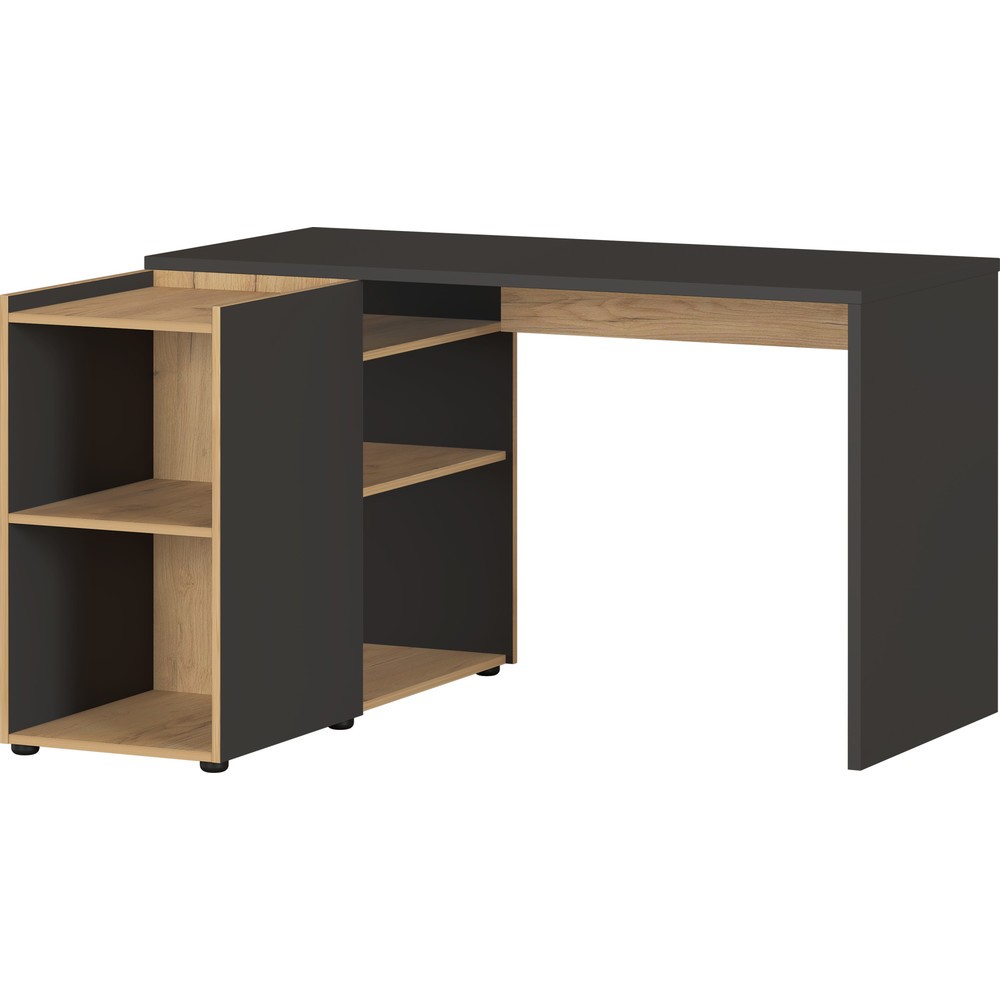 Produktabbildung: Winkelschreibtisch AUSTIN, 1.290 x 1.070 mm, Graphit/Navarra-Eiche-Nb.