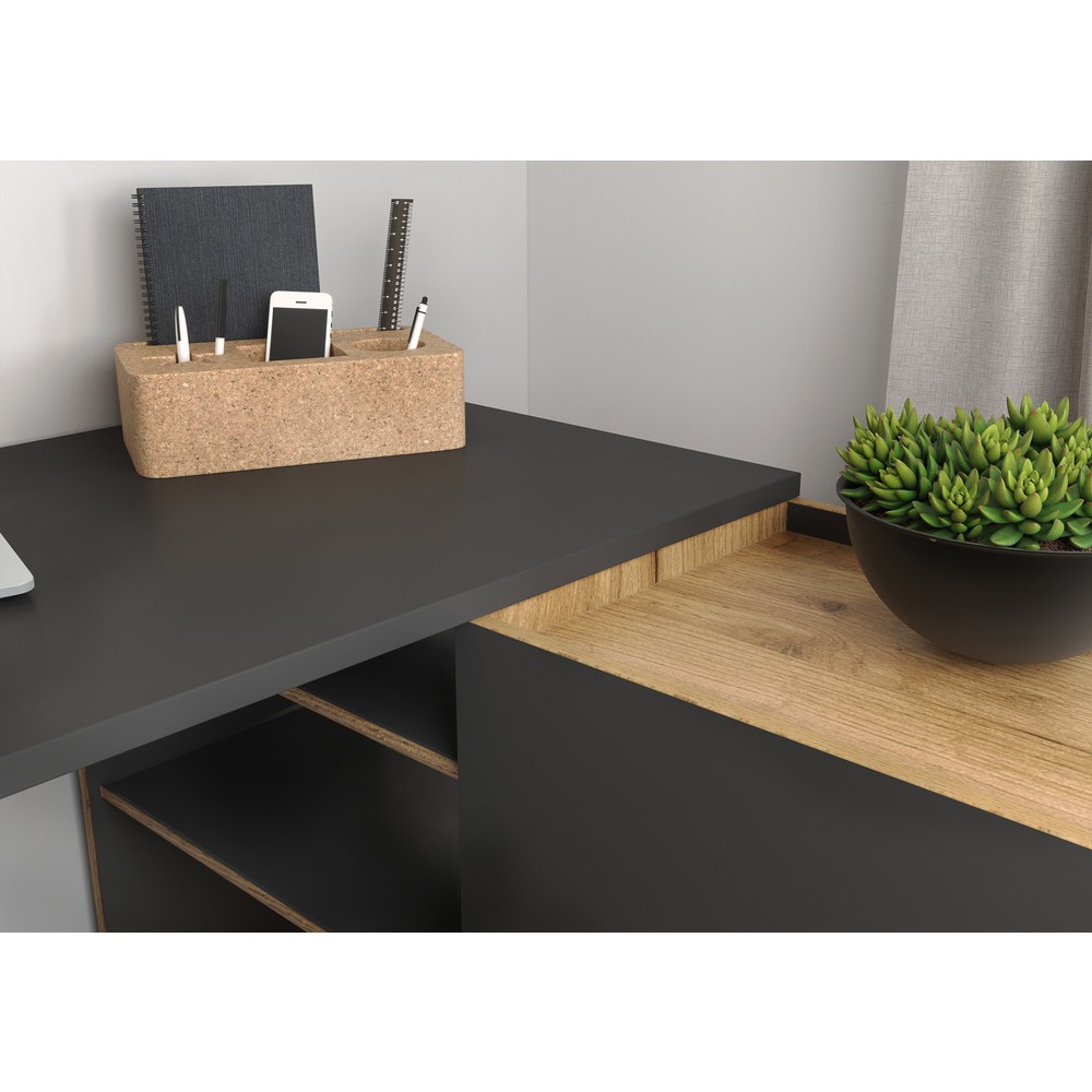 Produktabbildung Nr. 8: Winkelschreibtisch AUSTIN, 1.290 x 1.070 mm, Graphit/Navarra-Eiche-Nb.