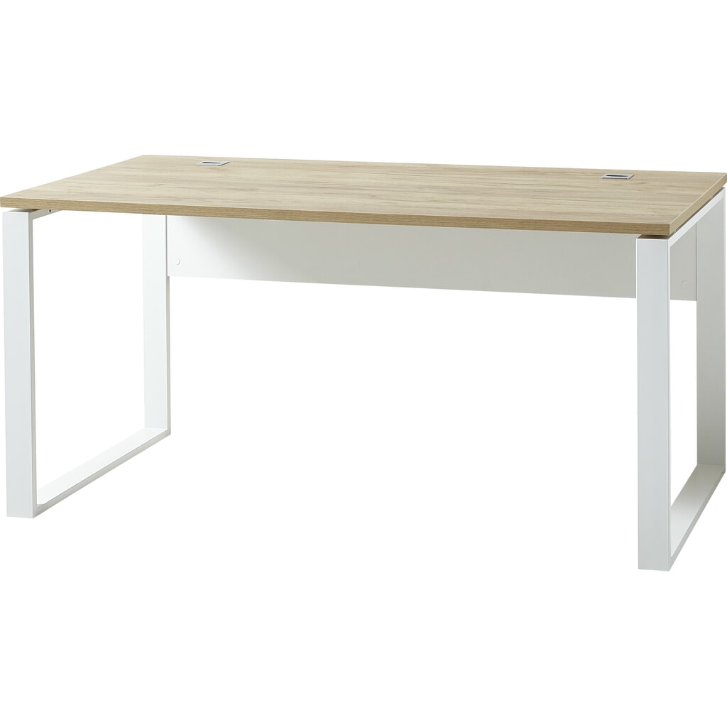 Schreibtisch LIONI, mit Metallkufen, 1.170 x 1.200 mm, Weiß/Navarra-Eiche-Nb. Produktabbildung: Schreibtisch LIONI, mit Metallkufen, 1.170 x 1.200 mm, Weiß/Navarra-Eiche-Nb.