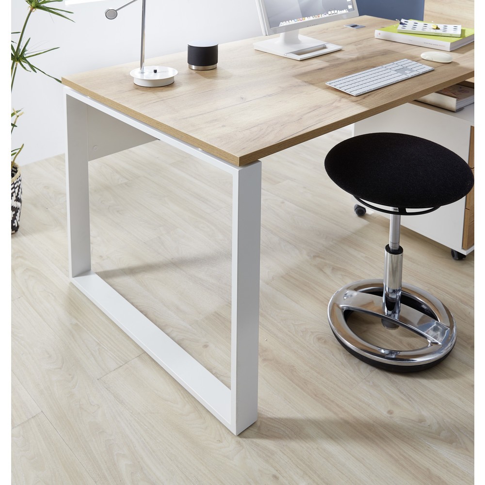 Produktabbildung Nr. 10: Schreibtisch LIONI, mit Metallkufen, 1.170 x 1.200 mm, Weiß/Navarra-Eiche-Nb.