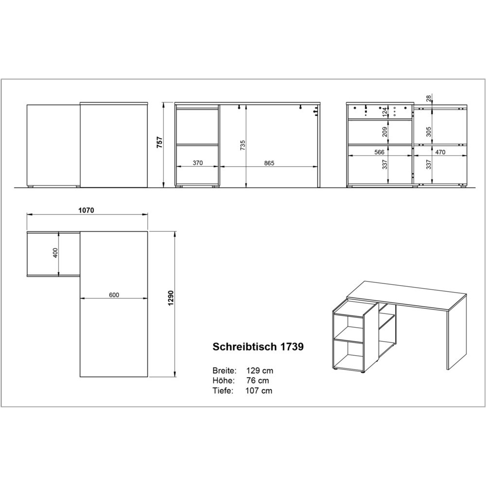 Produktabbildung Nr. 5: Winkelschreibtisch OLVERA, 1.290 x 1.070 mm, Navarra-Eiche-Nb.