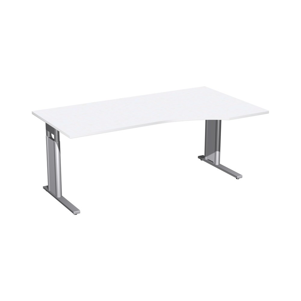 Produktabbildung: Geramöbel Manuell höhenverstellbarer Schreibtisch Profi, C-Fuß-Gestell, PC-Form-Tischplatte rechts, BxT 1.800 x 800/1.000 mm, weiß